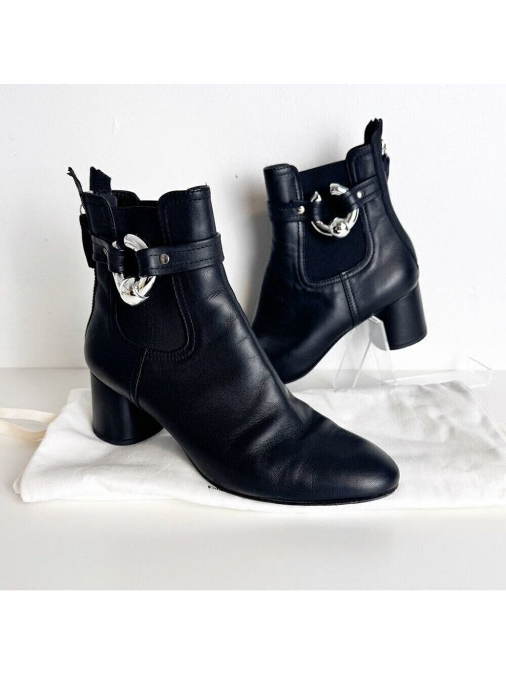 AGL ankle boots black leather with silver hardware size 38